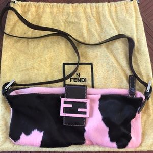 FENDI Cow-print pony hair baguette